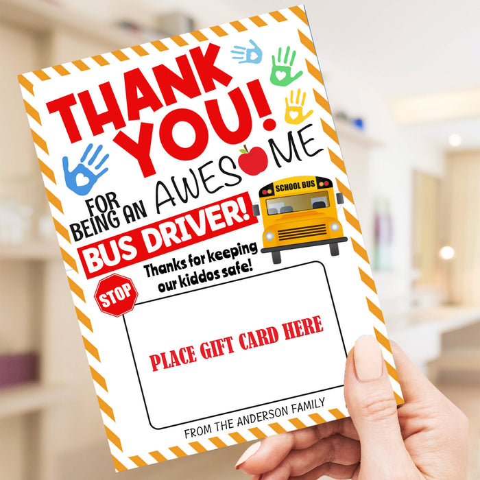 DIY Bus Driver Appreciation Gift Card Holder Template | School Bus Driver Thank You Gift Card