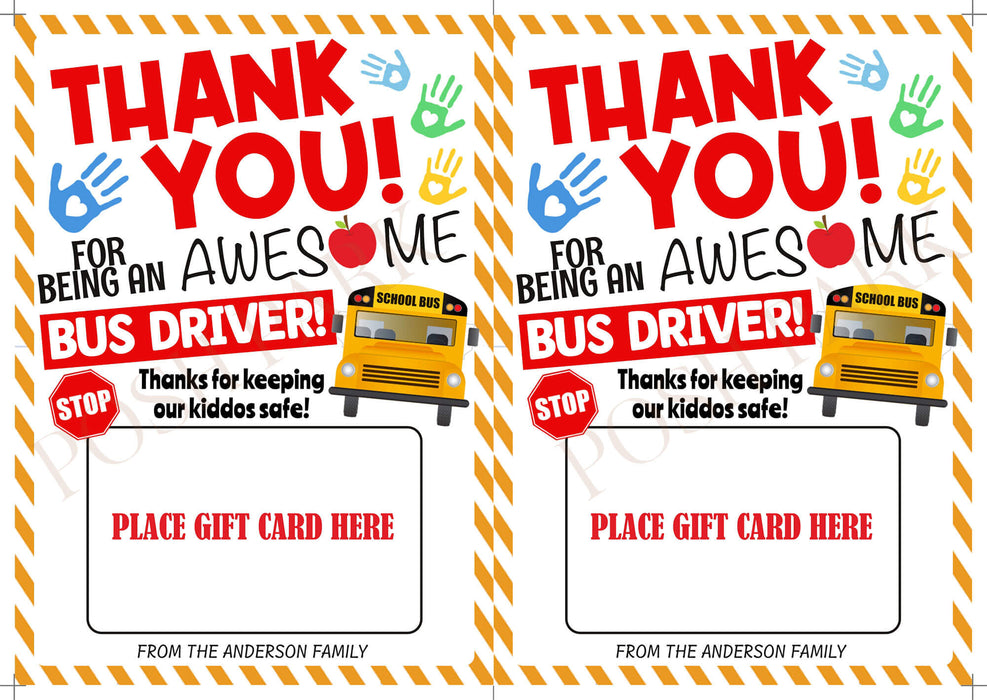 DIY Bus Driver Appreciation Gift Card Holder Template | School Bus Driver Thank You Gift Card