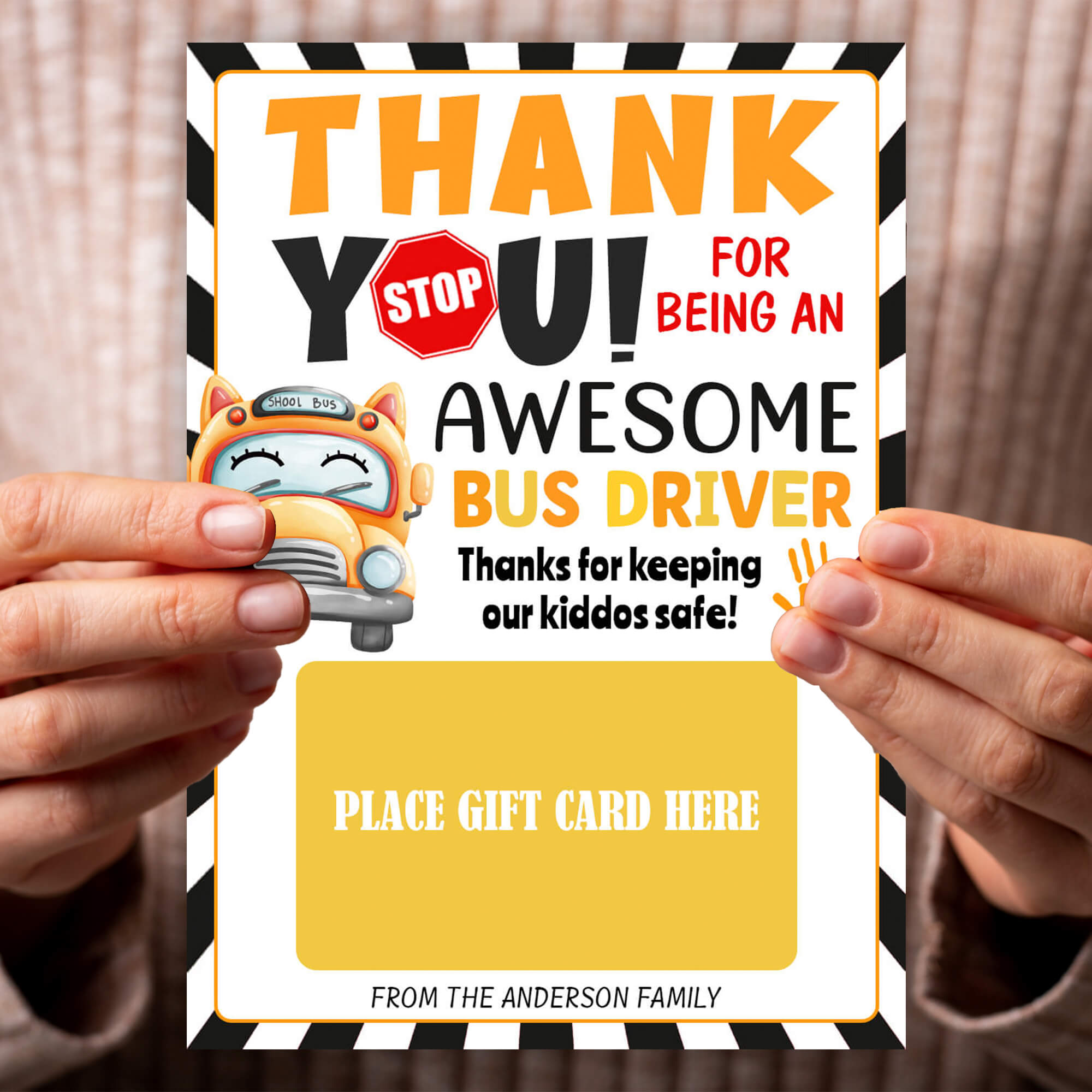 Bus Driver Appreciation Gift Card Holder | School Bus Driver Thank You Card Template - Posh Park for Free Printable Bus Driver Thank You
