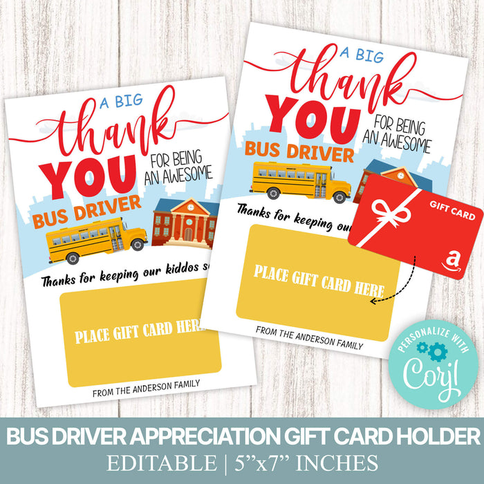School Bus Driver Gift Card Holder Template | School Bus Driver Appreciation Gift Thank You CardSchool Bus Driver Gift Card Holder Template | School Bus Driver Appreciation Gift Thank You Card