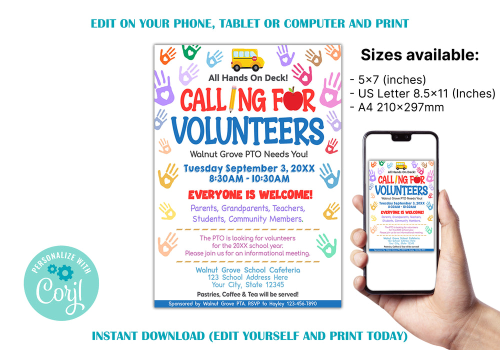 Calling For Volunteers Flyer Template | Editable Volunteer Recruitment Fundraiser Invite Flyer