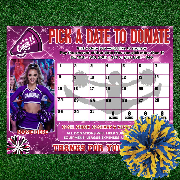 Cheer Squad Pick A Date Fundraising | Cheerleading Team Pick a Date to Donate Calendar Template