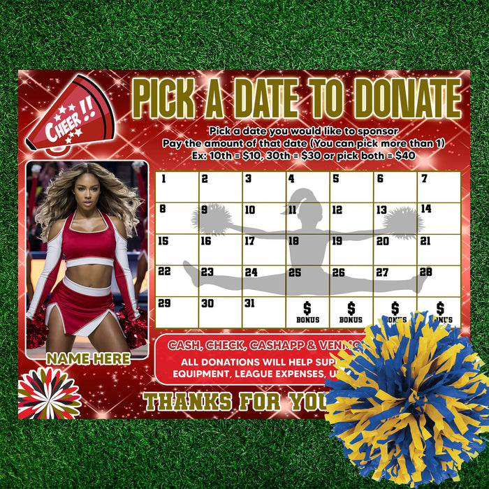 School Cheerleading Fundraising Donation Calendar | Cheer Squad Pick a ...