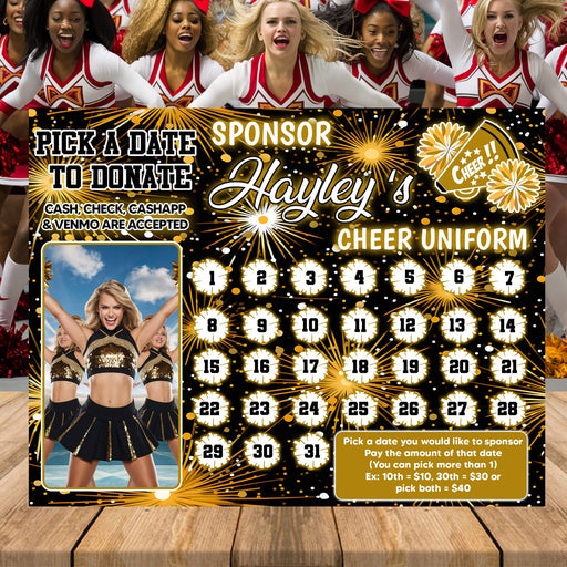 DIY School Cheerleader Team Fundraising Donation Calendar | Pep Cheer Squad Pick a Date to Donate Calendar