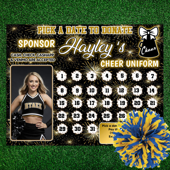 DIY Cheerleading Pick A Date To Donate Template | Cheer Squad Fundraising Donation Calendar