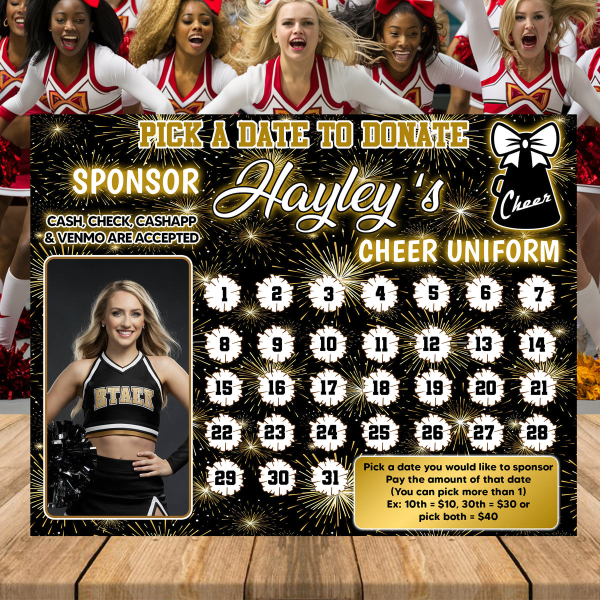 DIY Cheerleading Pick A Date To Donate Template | Cheer Squad ...