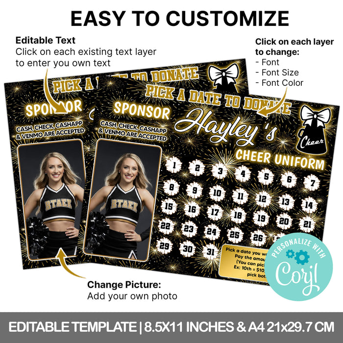 DIY Cheerleading Pick A Date To Donate Template | Cheer Squad ...