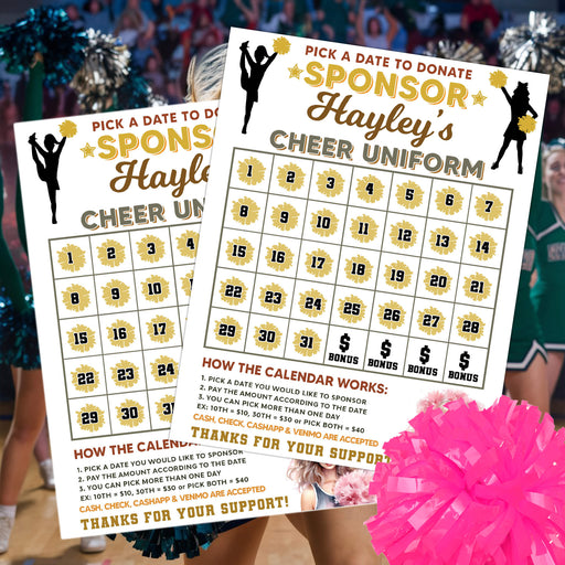 Customizable Cheerleading Pick a Date to Donate | Cheer Team Fundraising Donation Calendar Template