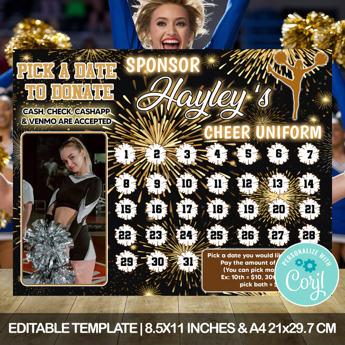 Cheerleader Fundraising Donation Calendar | School Cheering Pick a Date ...