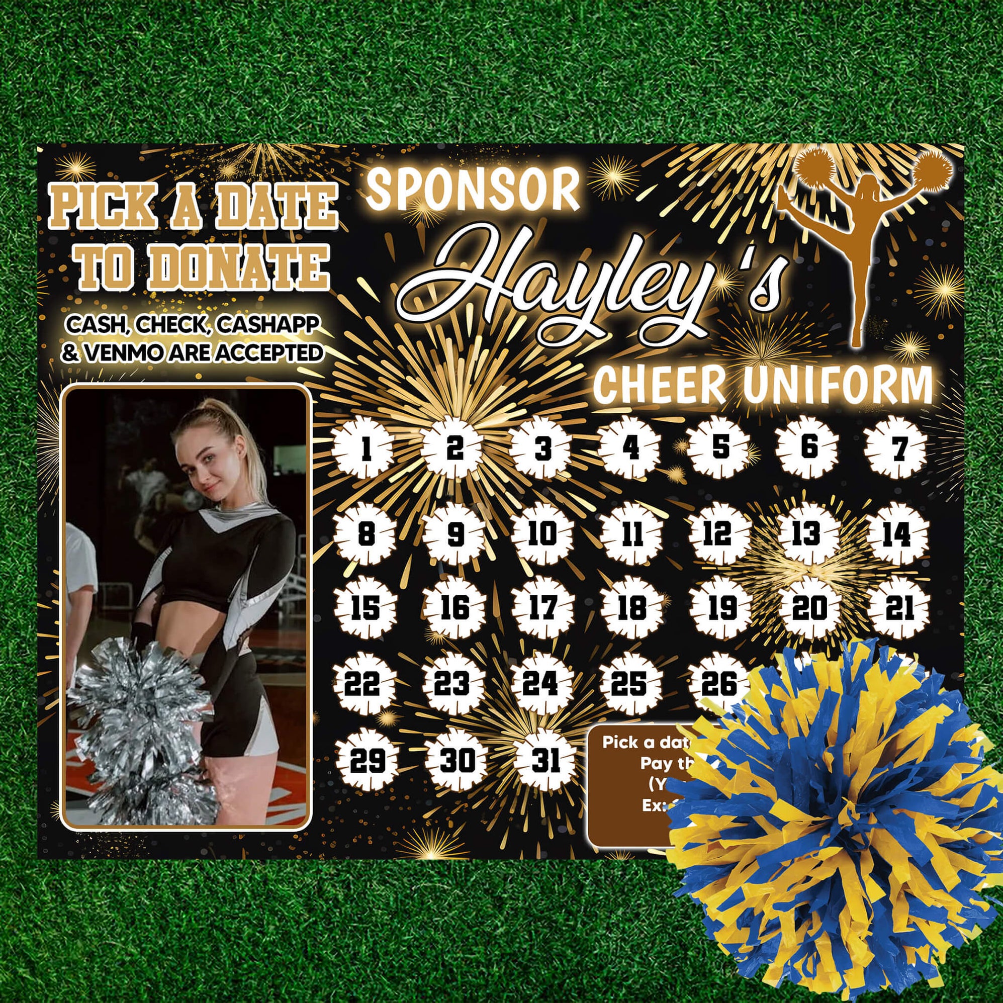 Cheerleader Fundraising Donation Calendar | School Cheering Pick a Date ...