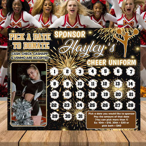 Cheerleader Fundraising Donation Calendar | School Cheering Pick a Date to Donate Calendar Template