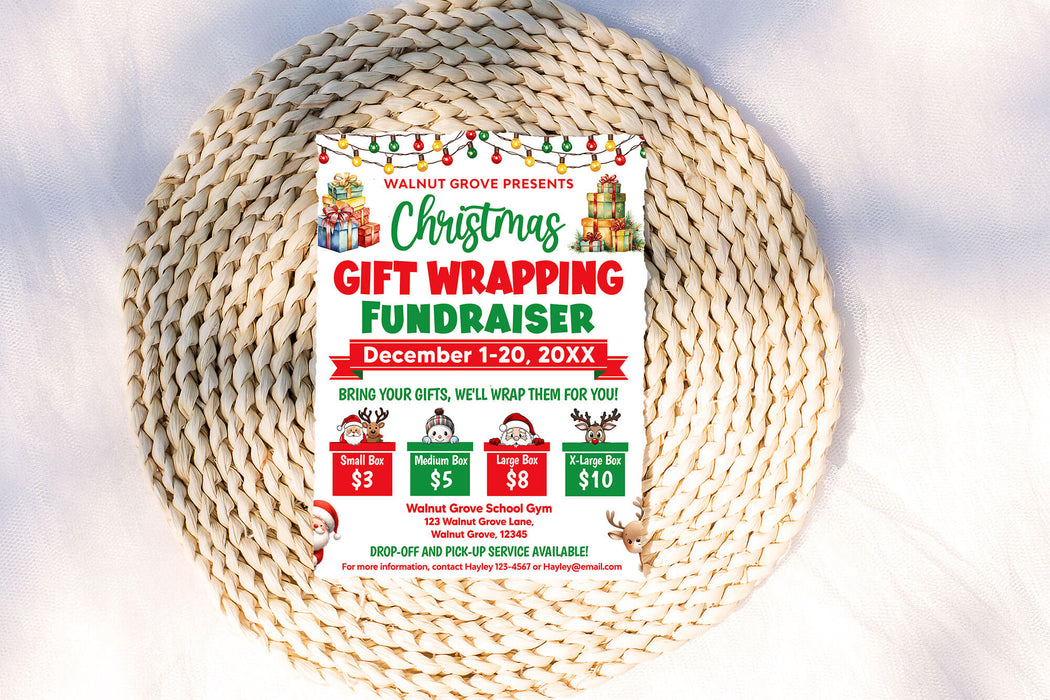 Christmas Gift Wrapping Fundraiser Flyer Template | Holiday Fundraising Event Invitation