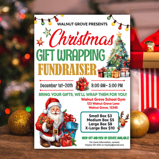 Gift Wrapping Fundraiser Flyer Template | Holiday Christmas Fundraising Event Invite