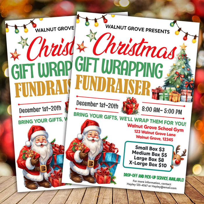 Gift Wrapping Fundraiser Flyer Template | Holiday Christmas Fundraising Event Invite