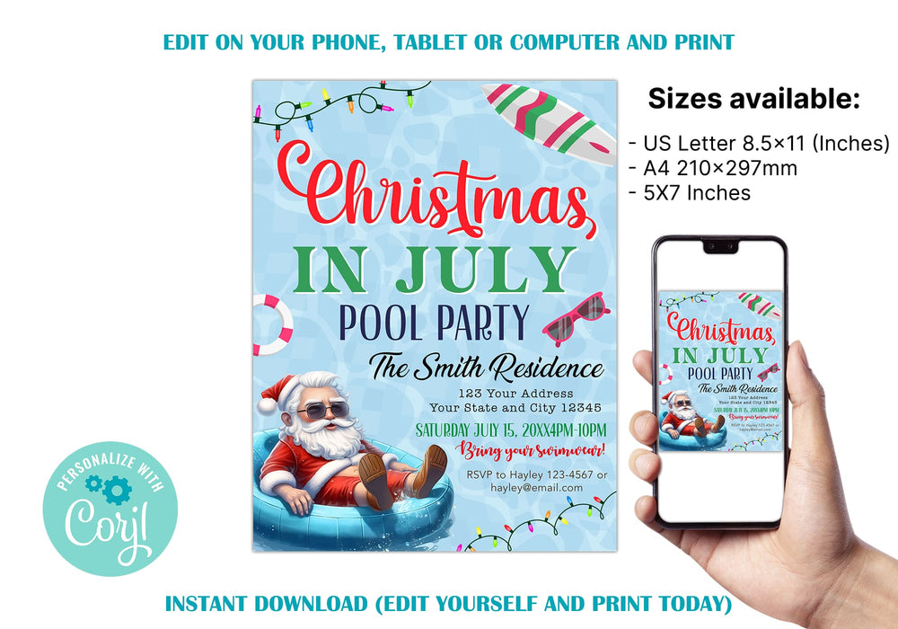 Funny Santa Christmas in July BBQ Party Invitation