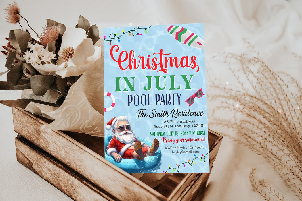 Funny Santa Christmas in July BBQ Party Invitation