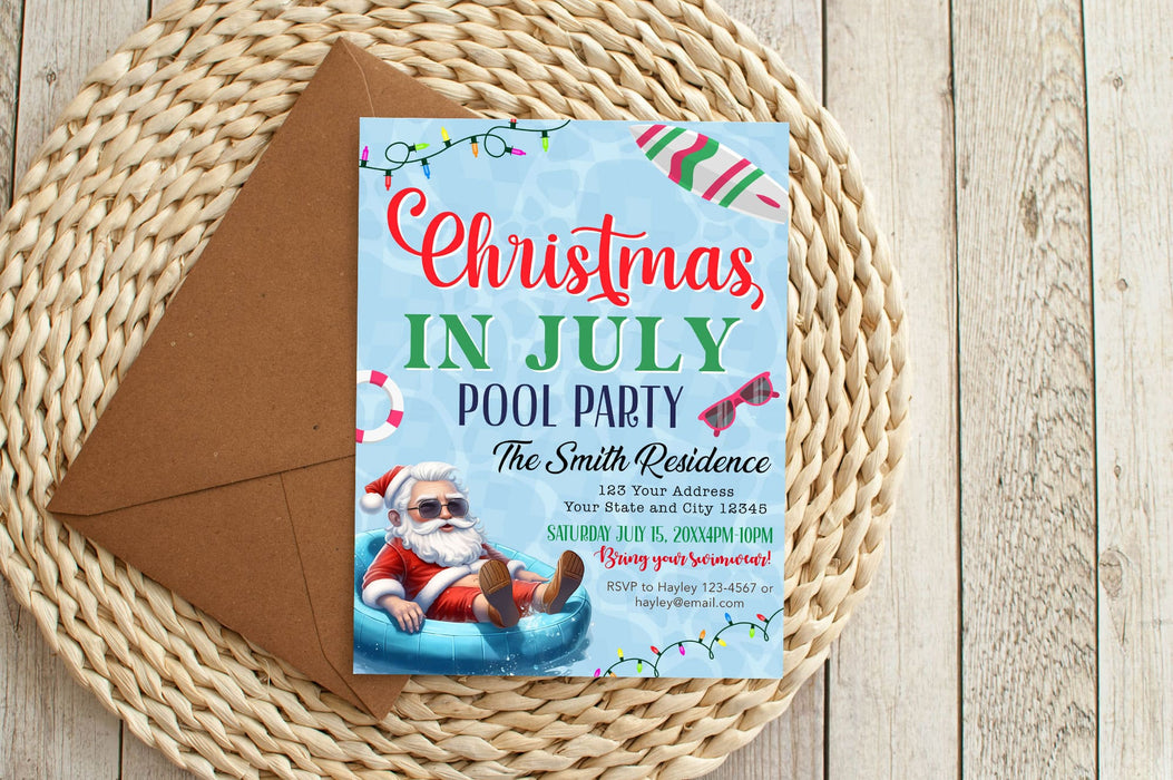 Funny Santa Christmas in July BBQ Party Invitation