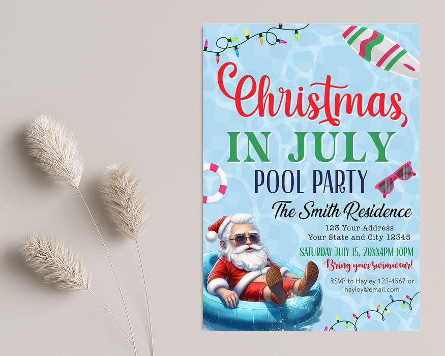 Funny Santa Christmas in July BBQ Party Invitation