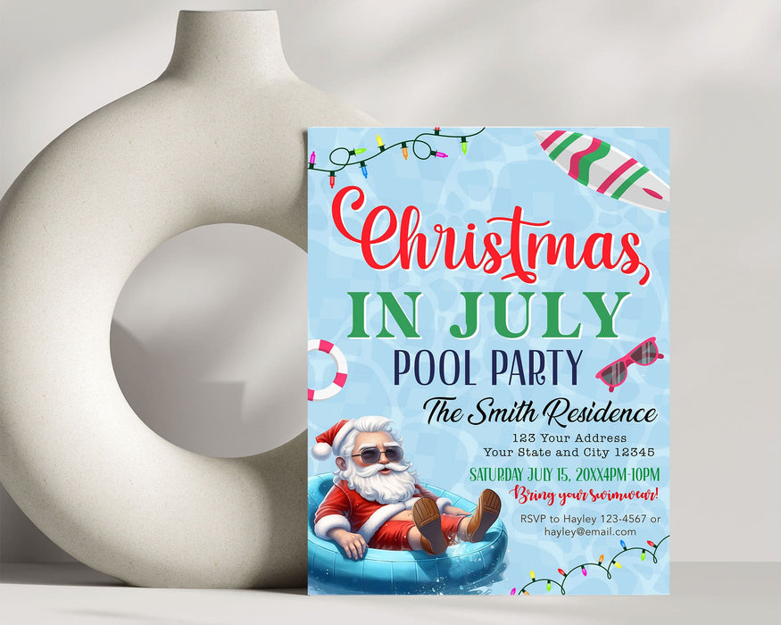 Funny Santa Christmas in July BBQ Party Invitation