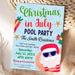 Cute Santa Christmas in July Pool Party Invite