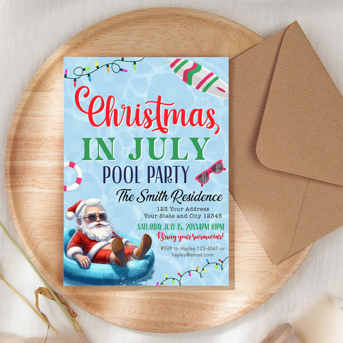 Funny Santa Christmas in July BBQ Party Invitation