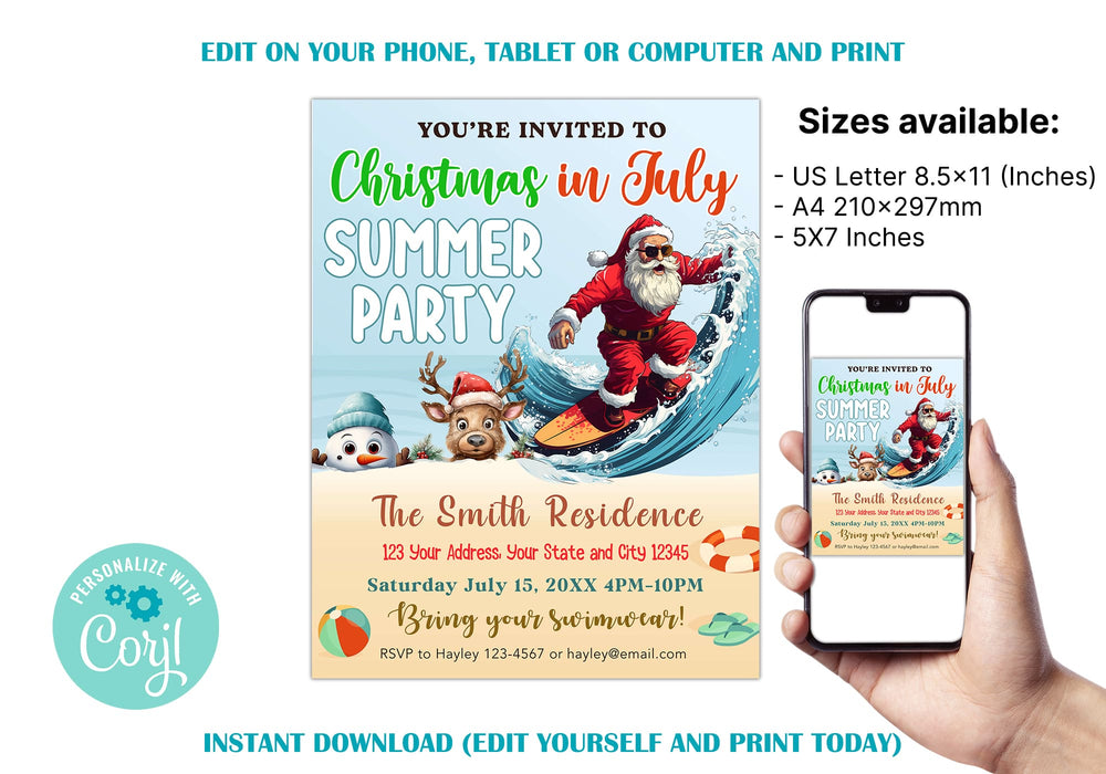 Cute Christmas in July Summer Party Invitation