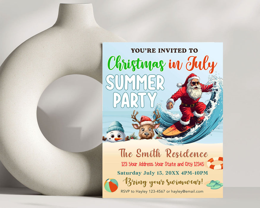 Cute Christmas in July Summer Party Invitation