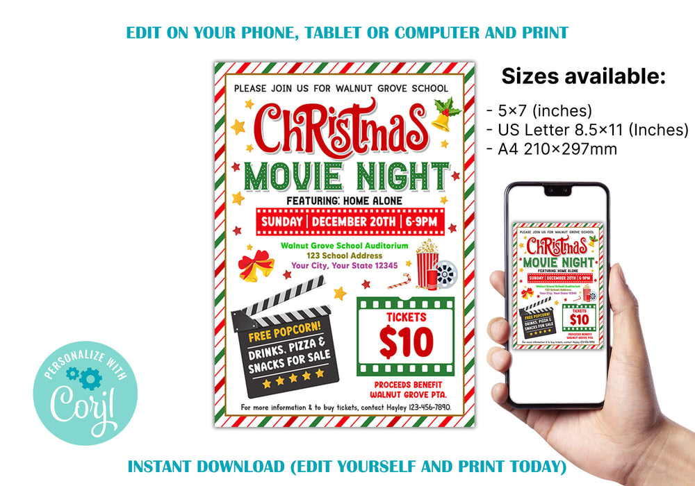 DIY Christmas Movie Night Flyer Template | Holiday Movie Night Fundraiser Event Flyer - Posh Park diy-christmas-movie-night-flyer-template-holiday-movie-night-fundraiser-event-flyer-posh-park