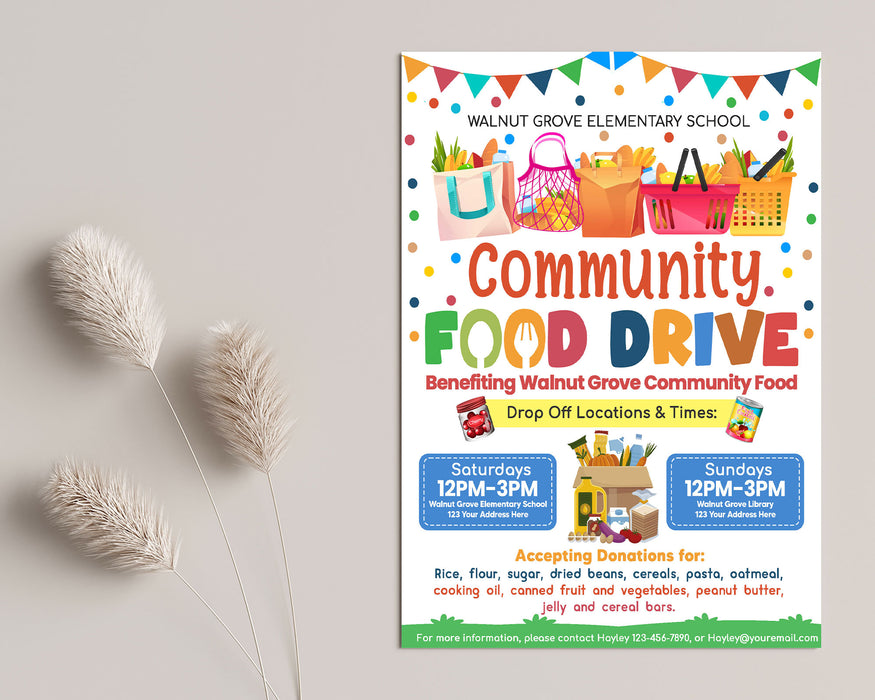 DIY Community Food Drive Flyer Template | Fundraising Event Flyer Invitation