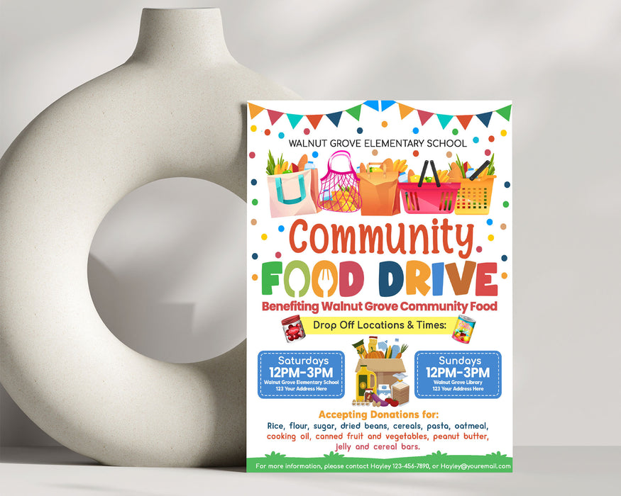 DIY Community Food Drive Flyer Template | Fundraising Event Flyer Invitation