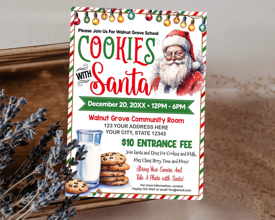 Customizable Cookies With Santa Flyer | Holiday Fundraising Event Invite Template