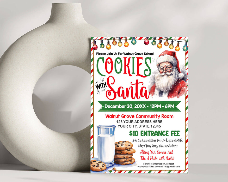 Customizable Cookies With Santa Flyer | Holiday Fundraising Event Invite Template