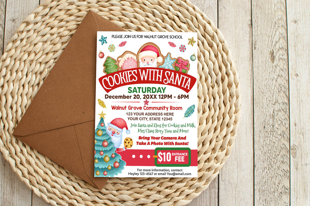 Cookies With Santa Flyer Template | Christmas  Fundraising Event Invite