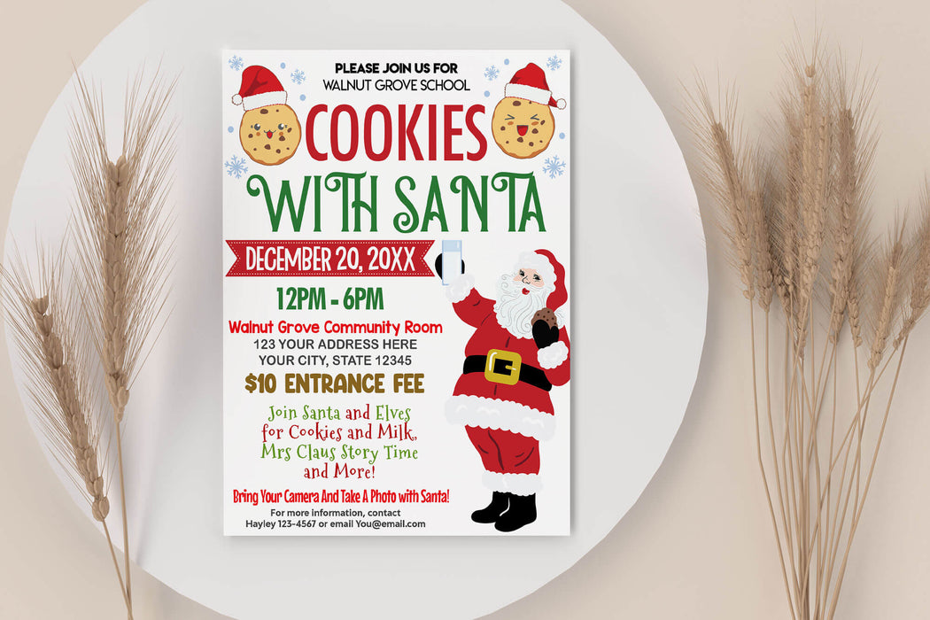 DIY Cookies With Santa Flyer | Christmas Cookies Holiday Event Invitation