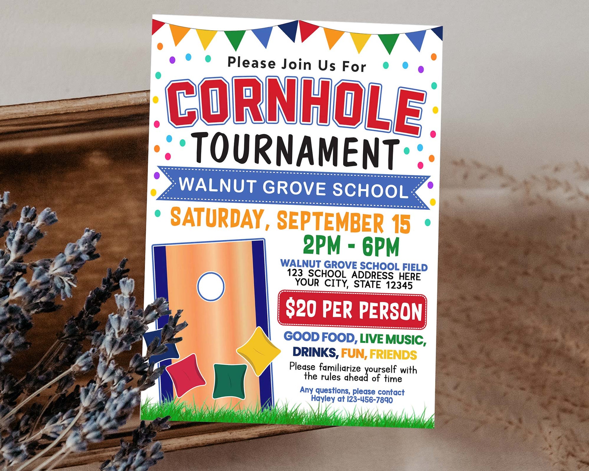 DIY Cornhole Tournament Fundraiser Flyer | School Sport Fundraising ...