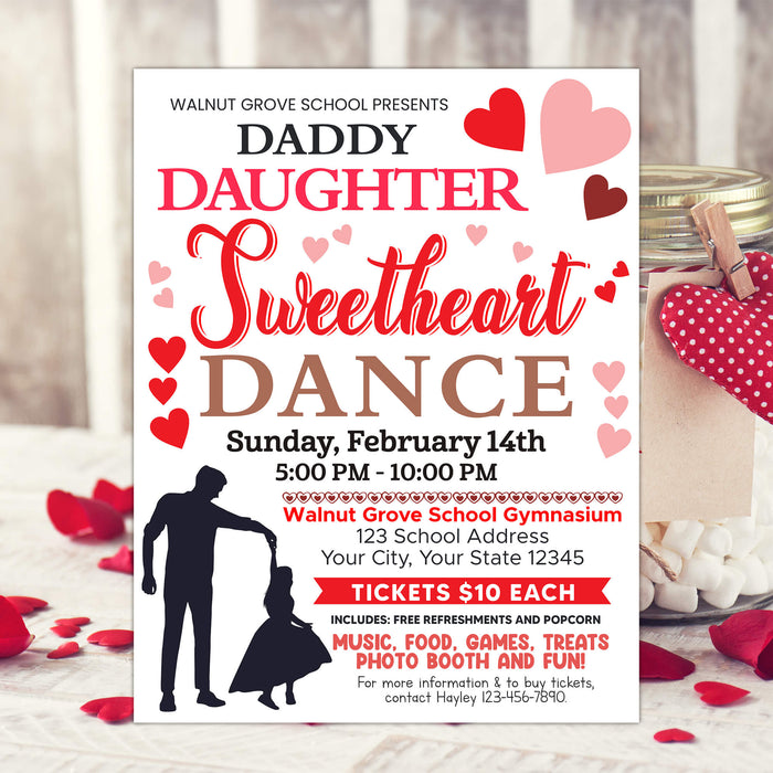 DIY Daddy Daughter Sweetheart Dance Ticket  and Flyer Template | School Valentine's Dance Bundle