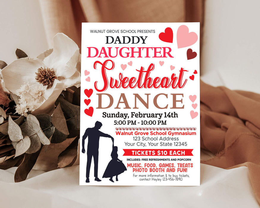 DIY Daddy Daughter Sweetheart Dance Ticket  and Flyer Template | School Valentine's Dance Bundle