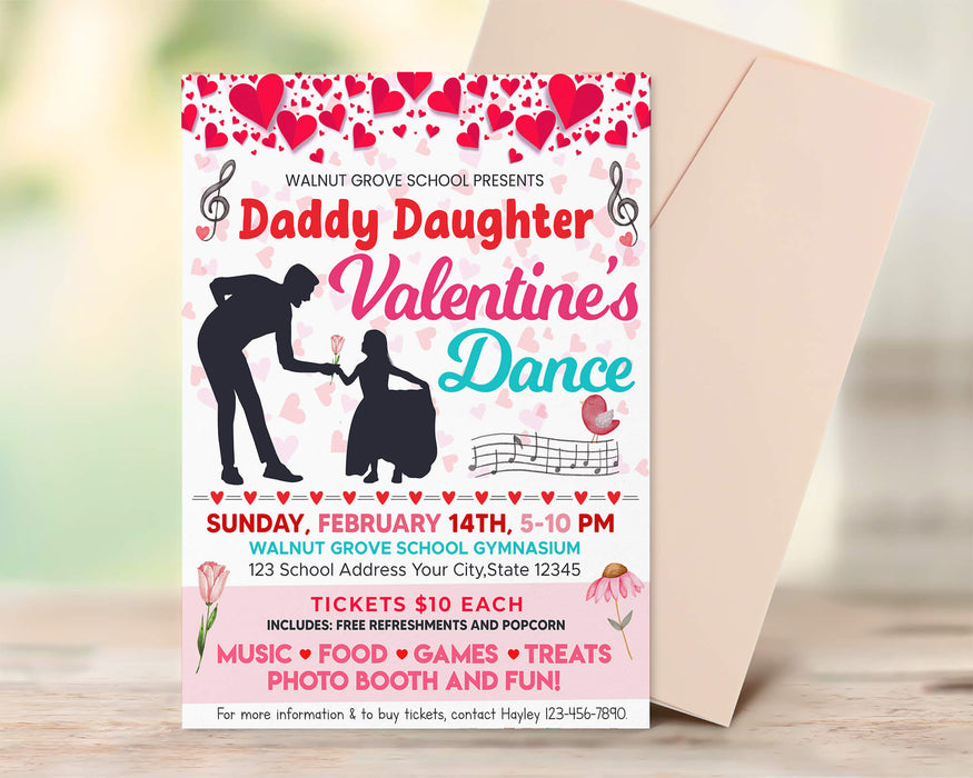 Daddy Daughter Valentine's Day Dance Flyer School Dance