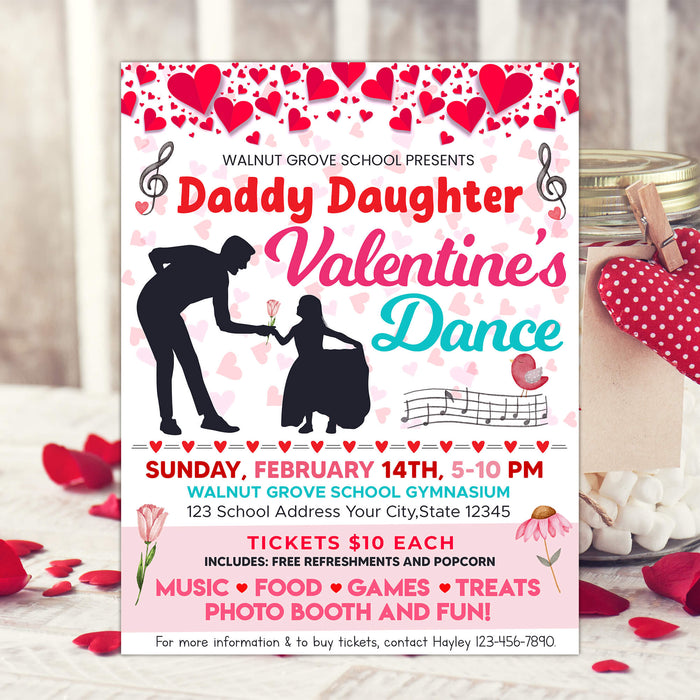 Customizable Daddy Daughter Valentine's Day Dance Ticket and Flyer | School Heart Day Dance Bundle