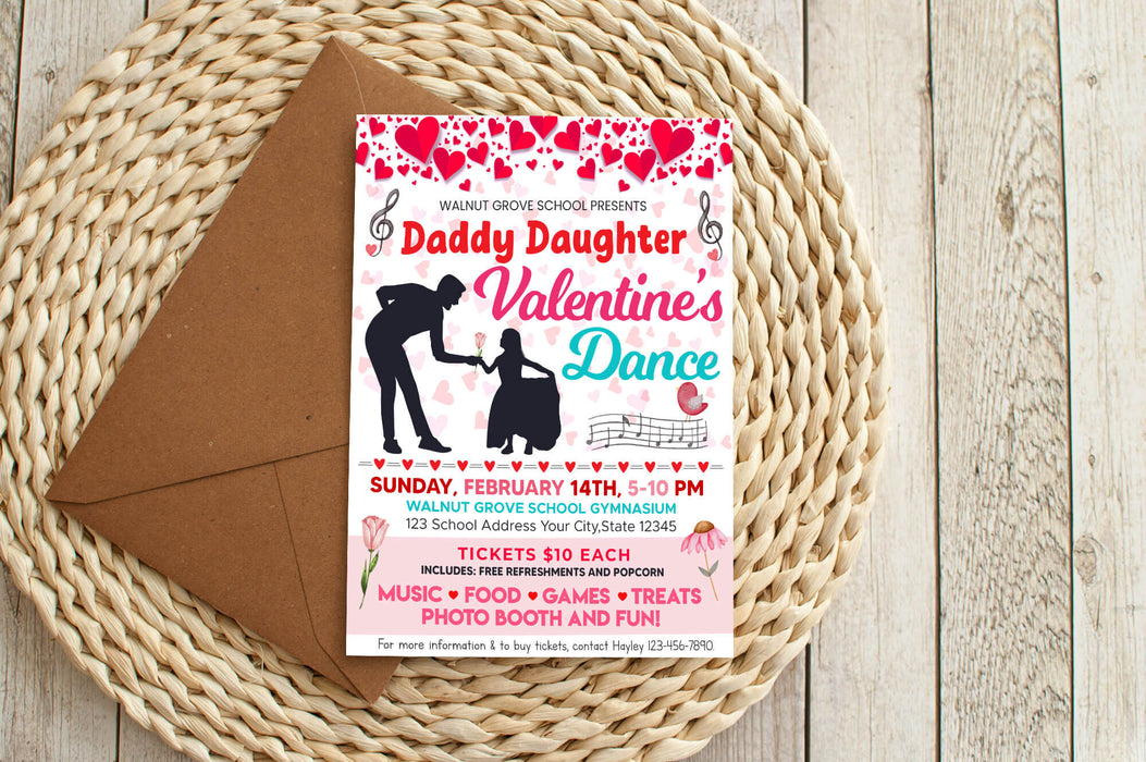 Daddy Daughter Valentine's Day Dance Flyer | School Dance Invitation Template