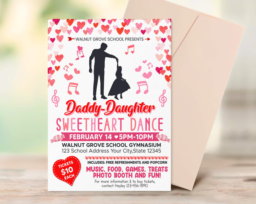 Customizable Daddy Daughter Sweetheart Dance Ticket  and Flyer Bundle | School Valentine's Dance Template