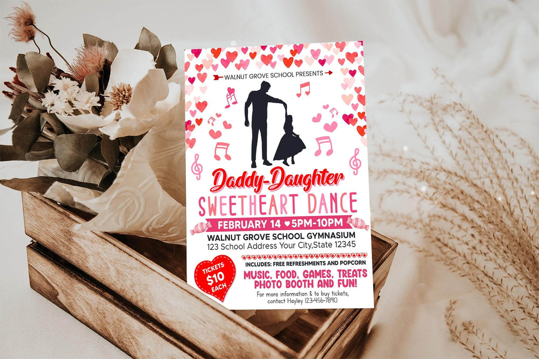 DIY Daddy and Daughter Dance Flyer Template | School Valentine Dance Invitation