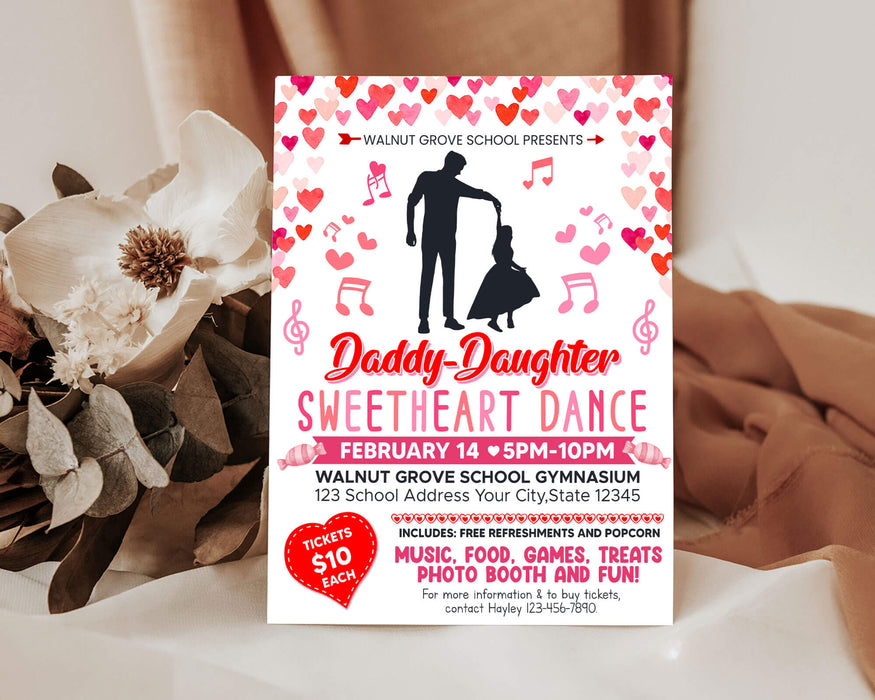 Customizable Daddy Daughter Sweetheart Dance Ticket  and Flyer Bundle | School Valentine's Dance Template