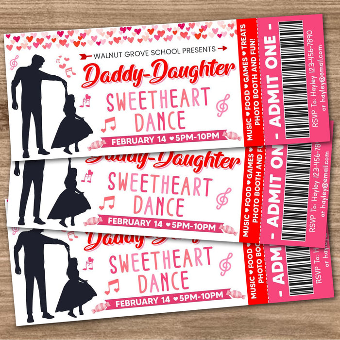 Customizable Daddy Daughter Sweetheart Dance Ticket  and Flyer Bundle | School Valentine's Dance Template