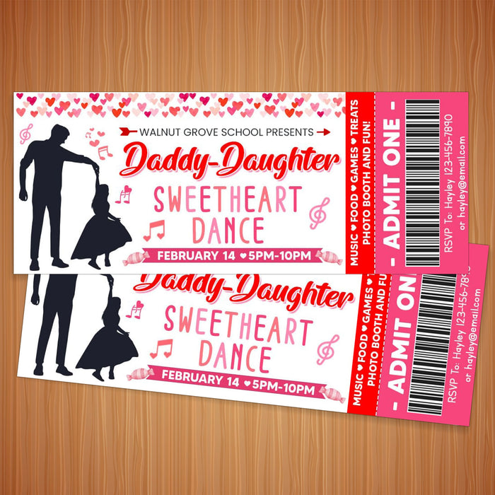 Customizable Daddy Daughter Sweetheart Dance Ticket  and Flyer Bundle | School Valentine's Dance Template