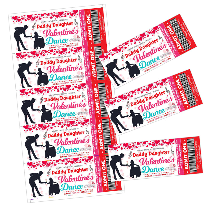 Customizable Daddy Daughter Valentine's Day Dance Ticket and Flyer | School Heart Day Dance Bundle