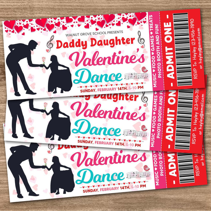 Customizable Daddy Daughter Valentine's Day Dance Ticket and Flyer | School Heart Day Dance Bundle