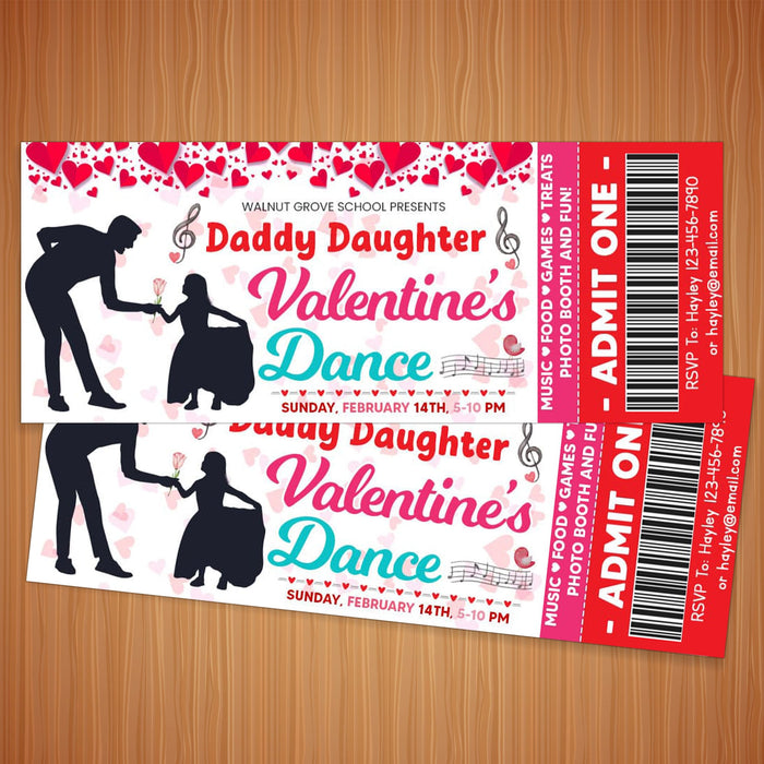 Customizable Daddy Daughter Valentine's Day Dance Ticket and Flyer | School Heart Day Dance Bundle