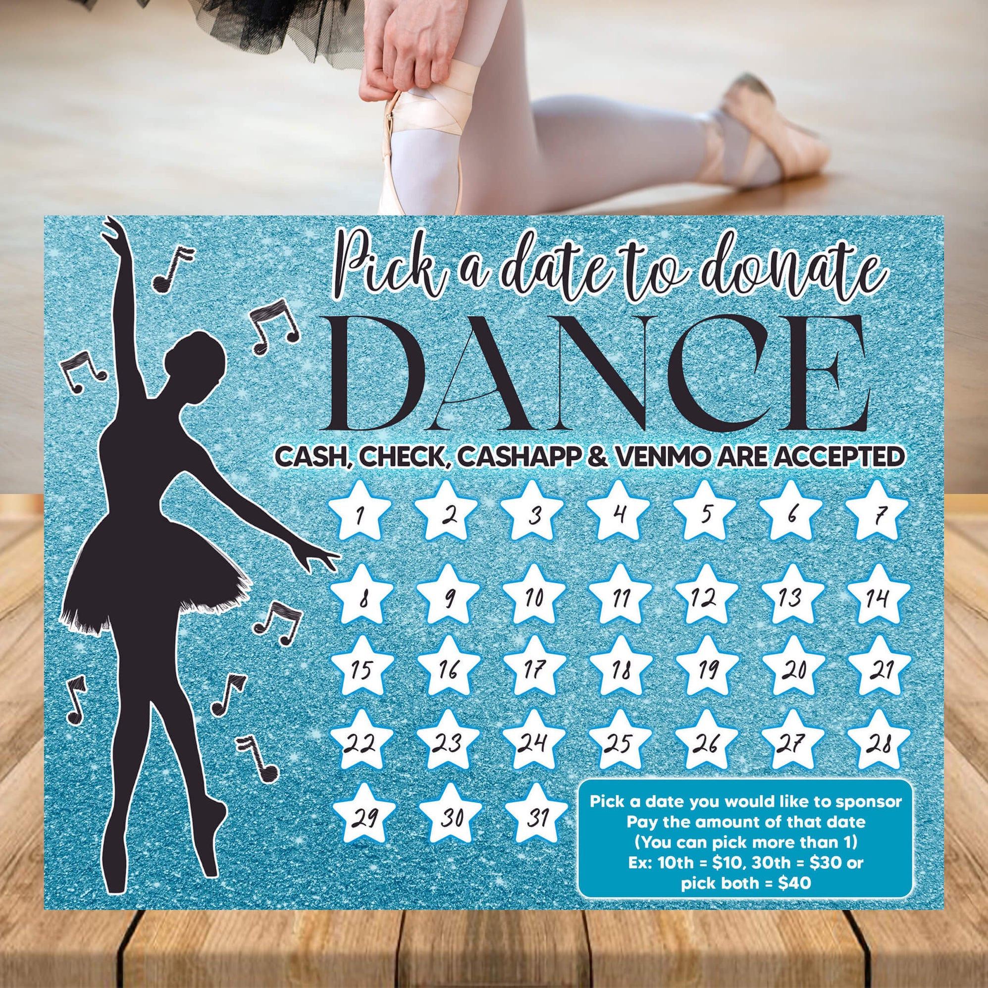 Dance Pick A Date To Donate Calendar Ballerina Themed Fundraising