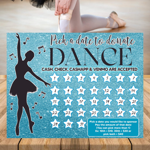 Dance Pick A Date To Donate Calendar | Ballerina Themed Fundraising Donation Template